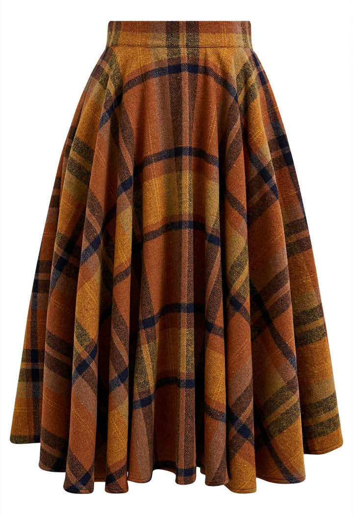 Maeve | Plaid A-Line Wool-Blend Midi Skirt