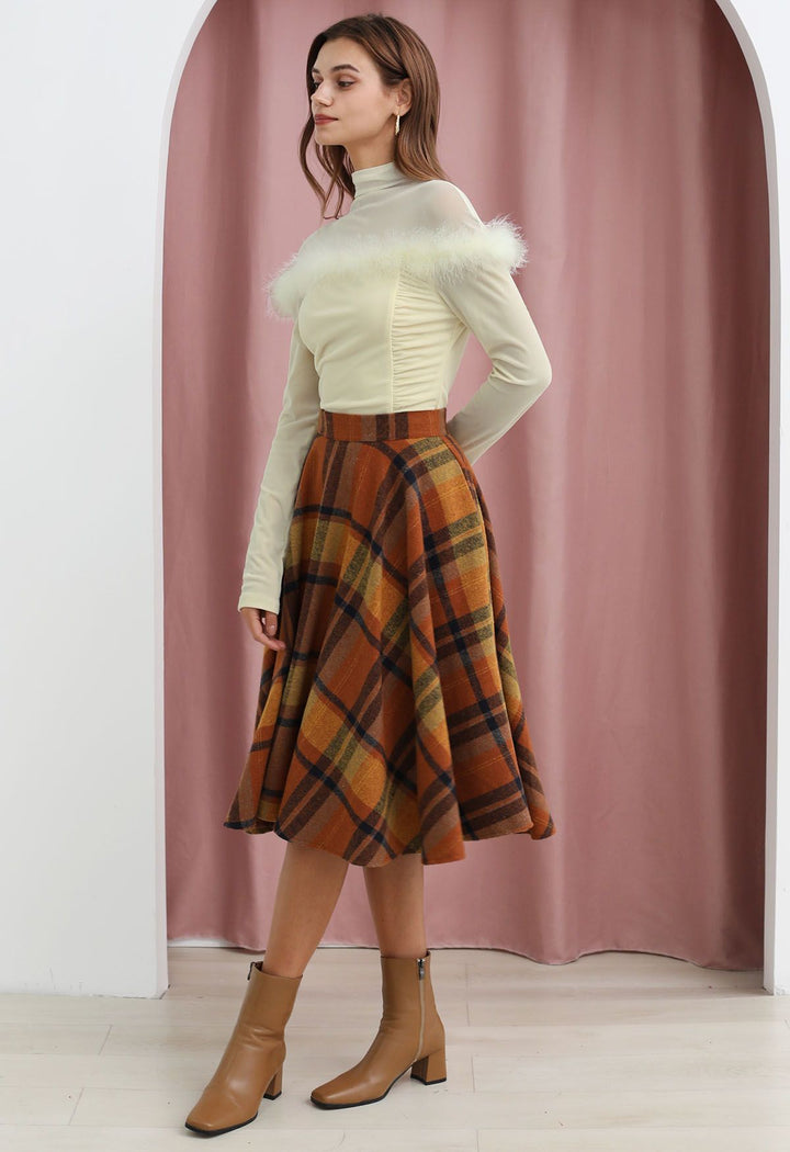 Maeve | Plaid A-Line Wool-Blend Midi Skirt