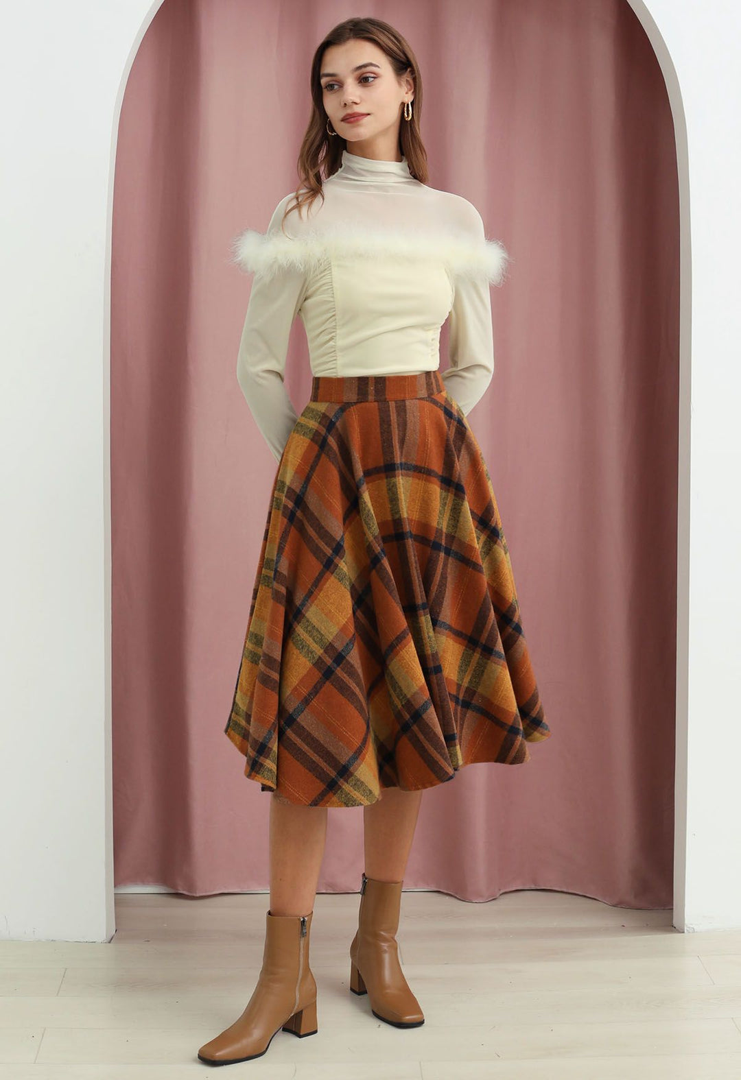 Maeve | Plaid A-Line Wool-Blend Midi Skirt