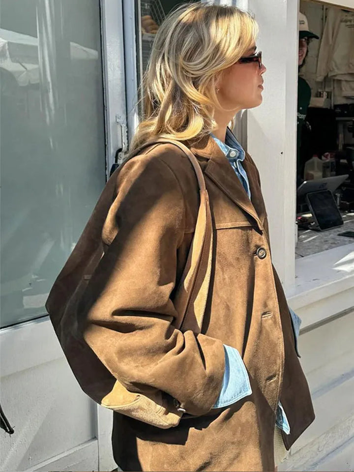 Sarah | Brown Lapel Pocket Jacket