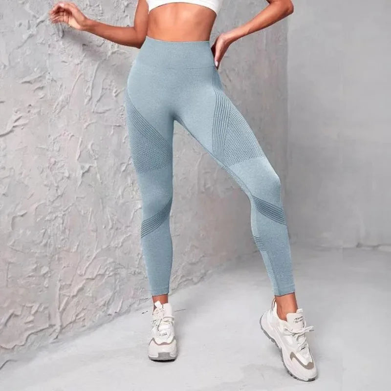 High Waist Striped Mesh Fitness Leggings