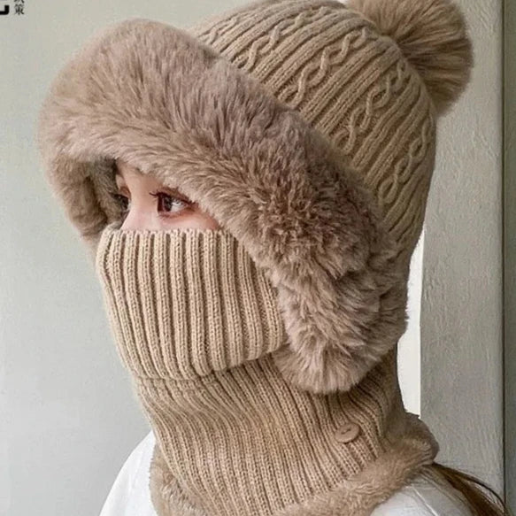 Women's Knitted Hat & Scarf One-piece