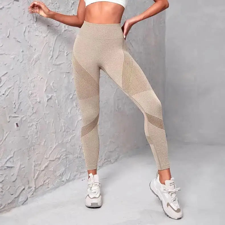 High Waist Striped Mesh Fitness Leggings