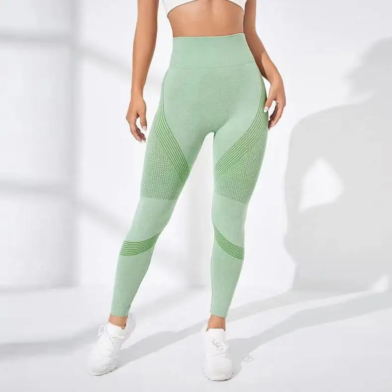 High Waist Striped Mesh Fitness Leggings