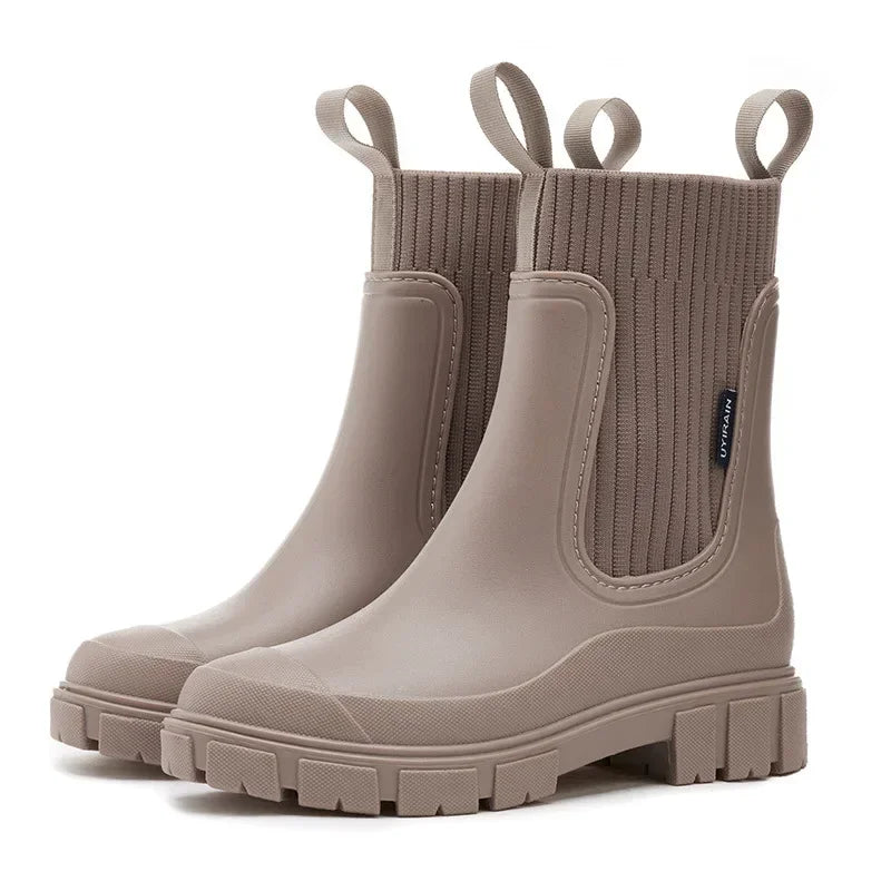 Women's Solid Colour Waterproof Rain Boots