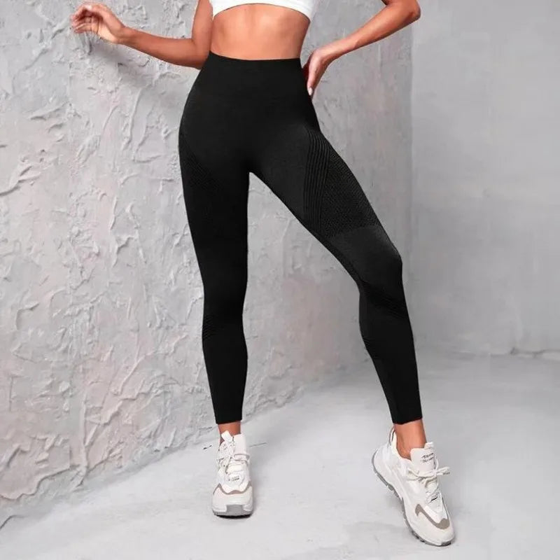 High Waist Striped Mesh Fitness Leggings