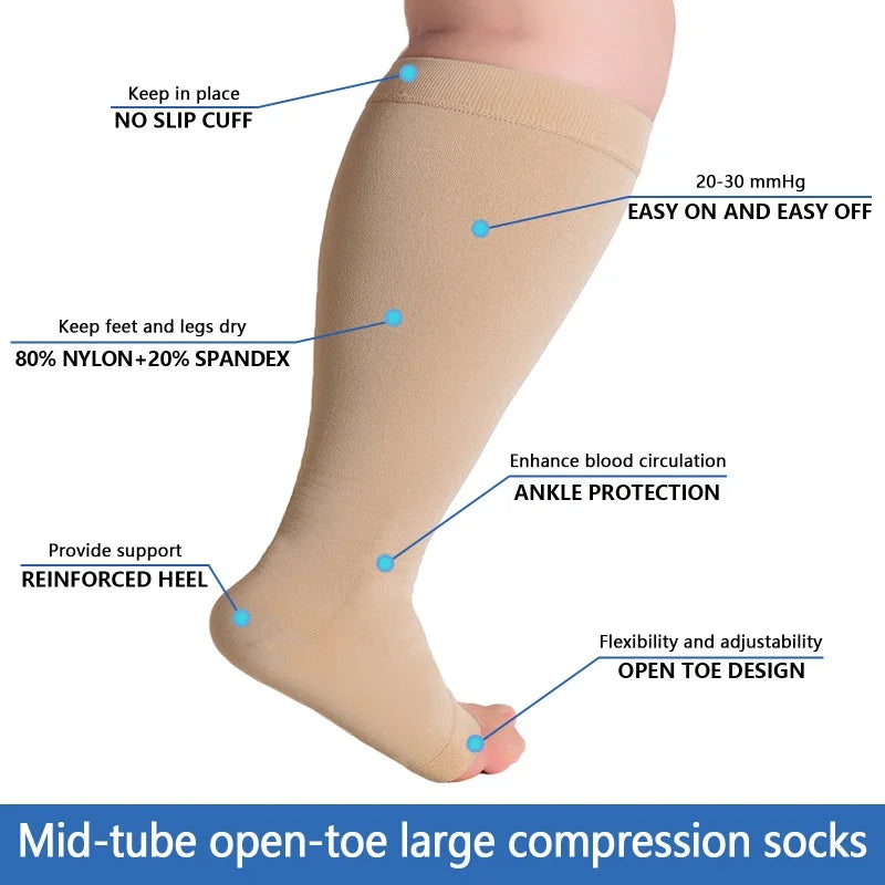 Wide-Fit Toeless Compression Socks | Unisex | 1 x Pair