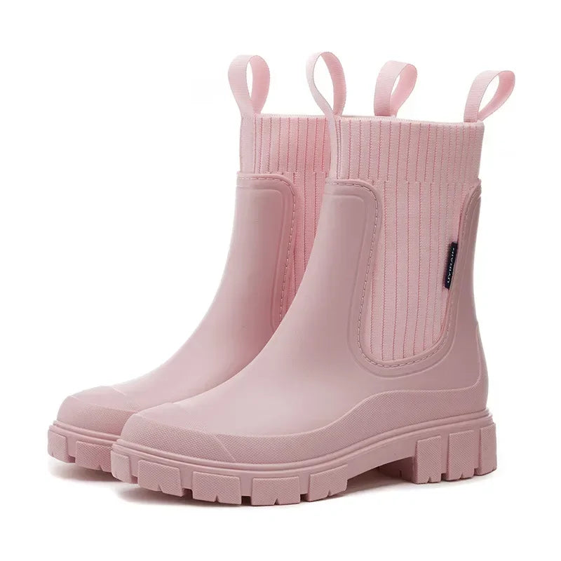 Women's Solid Colour Waterproof Rain Boots