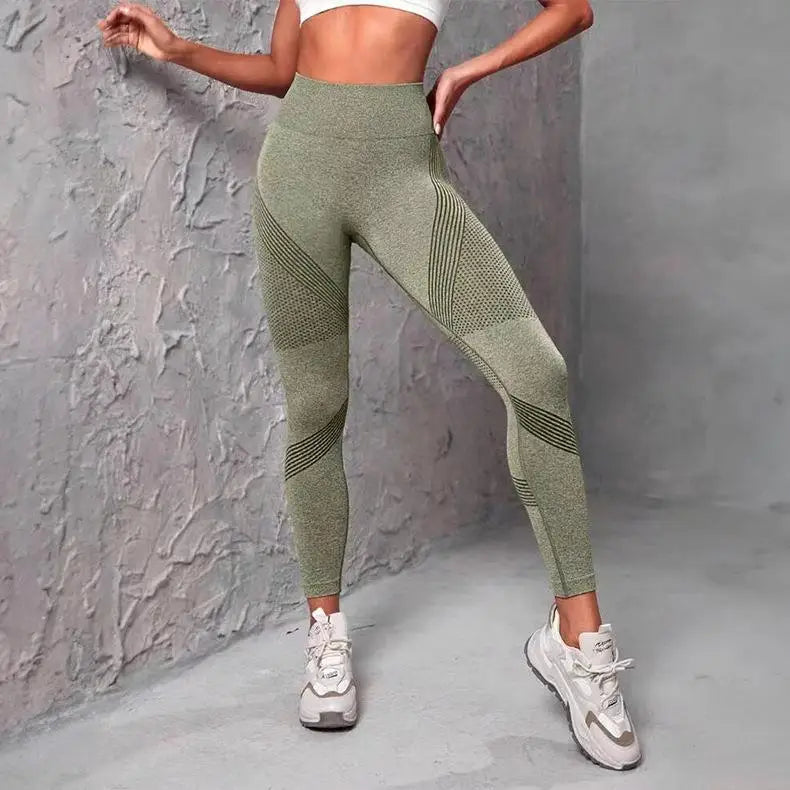 High Waist Striped Mesh Fitness Leggings