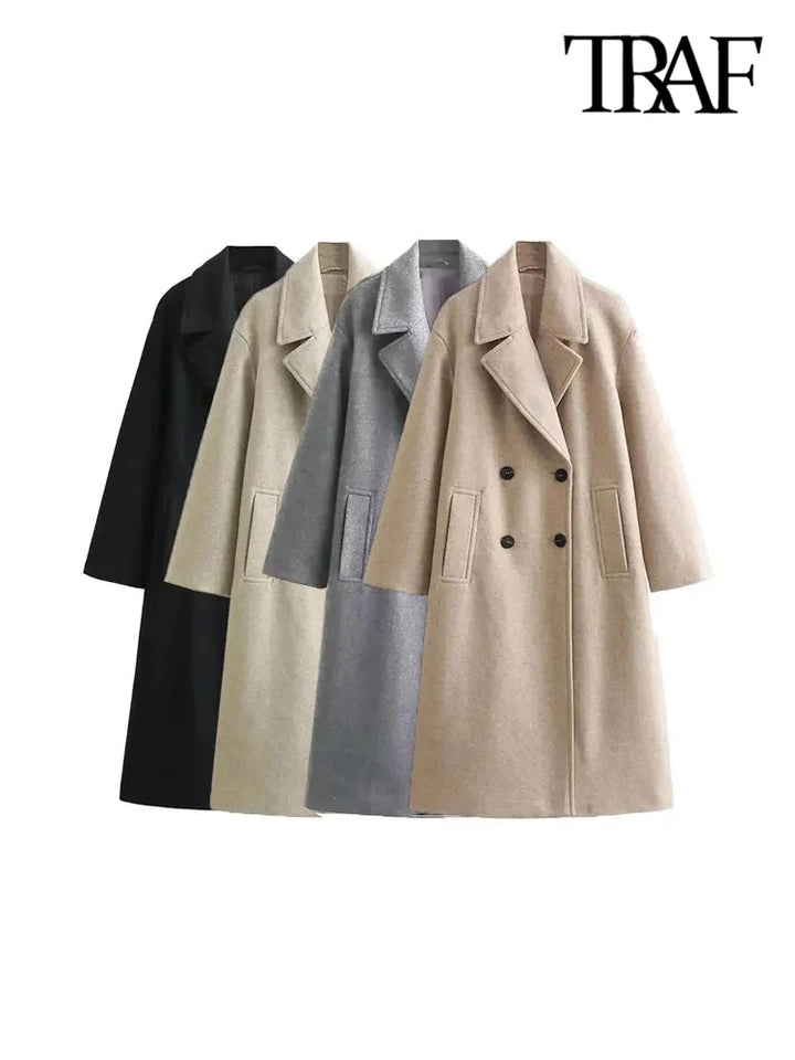 Revere collar chic oversized coat