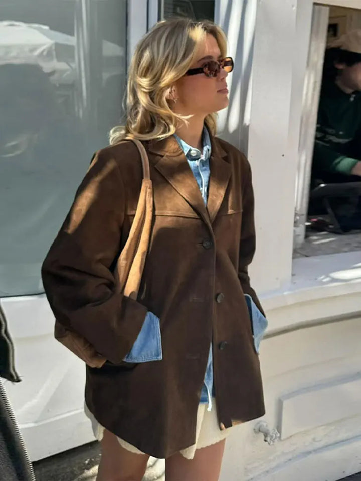 Sarah | Brown Lapel Pocket Jacket