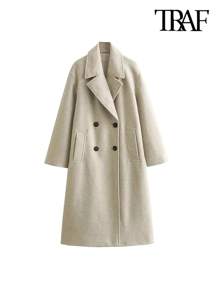 Revere collar chic oversized coat