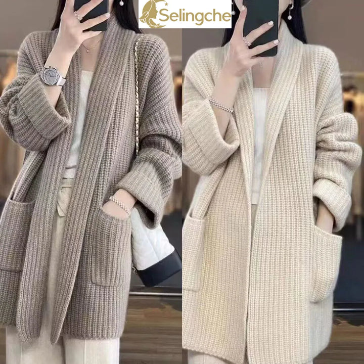 Women's Pocket Design Knitted Cardigan