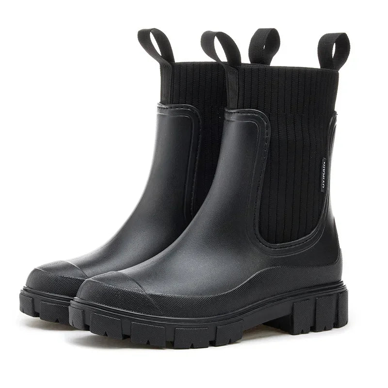 Women's Solid Colour Waterproof Rain Boots