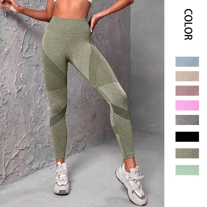 High Waist Striped Mesh Fitness Leggings