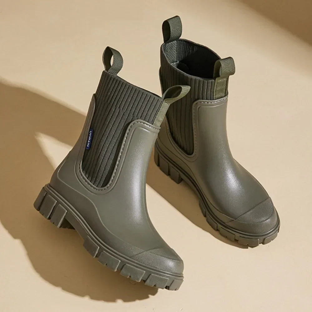 Women's Solid Colour Waterproof Rain Boots