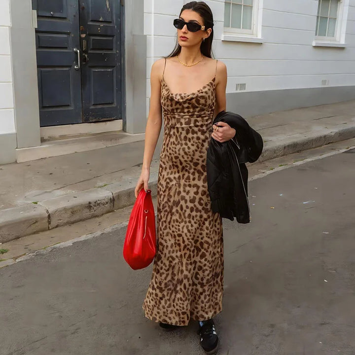 Tara | Vintage Leopard Print Spaghetti Strap Dress