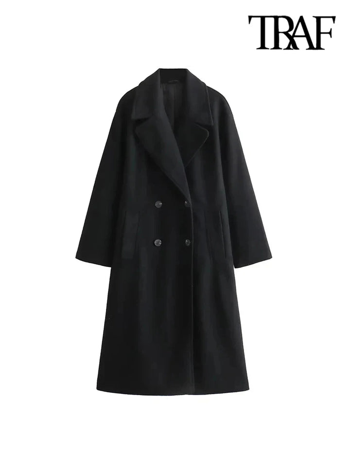 Revere collar chic oversized coat