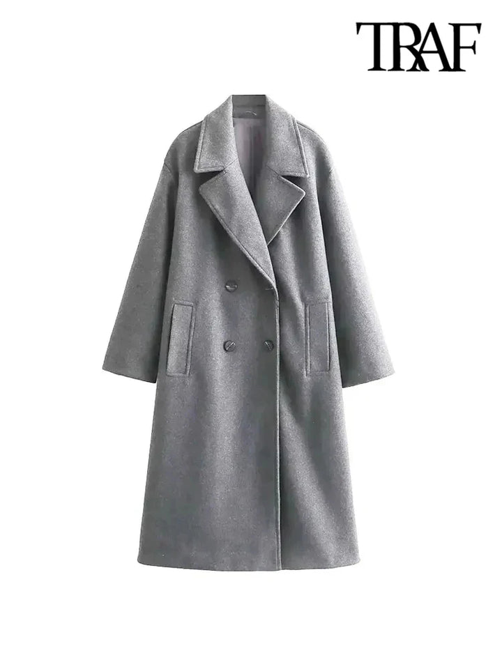 Revere collar chic oversized coat