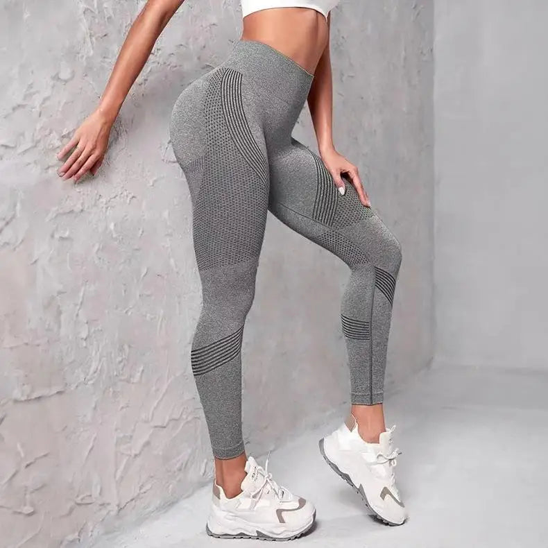 High Waist Striped Mesh Fitness Leggings