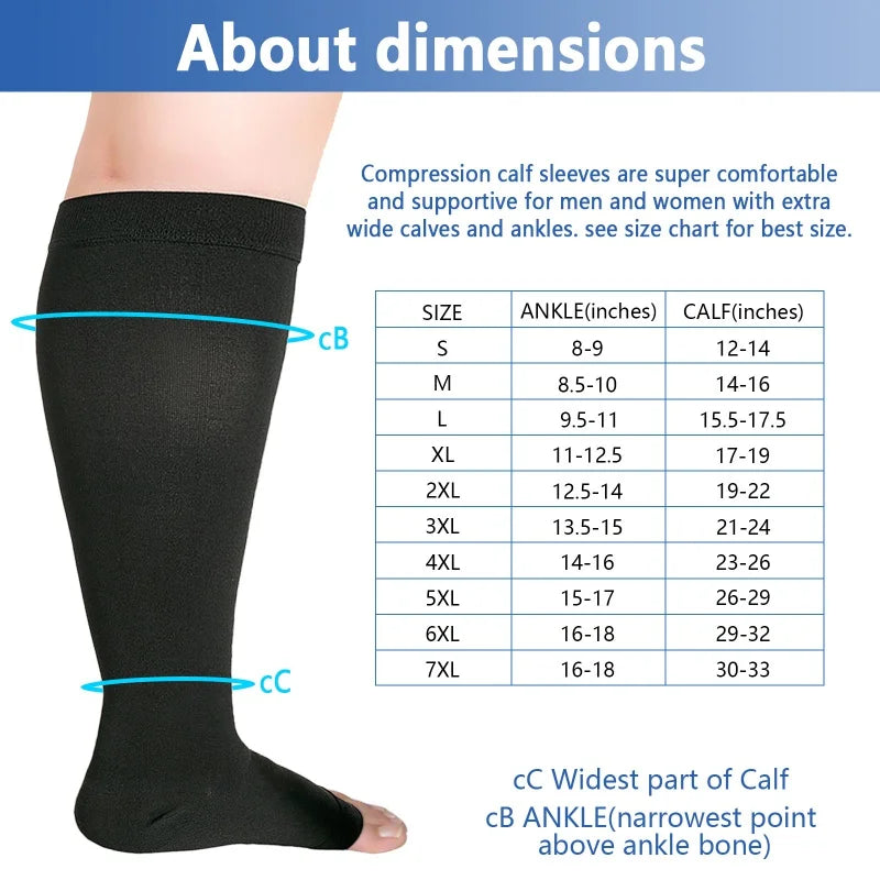 Wide-Fit Toeless Compression Socks | Unisex | 1 x Pair