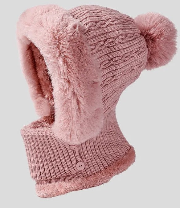 Women's Knitted Hat & Scarf One-piece